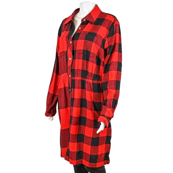 Plaid Flannel Shirtdress Size L Red/Black NWT Style & Co - Picture 5 of 5